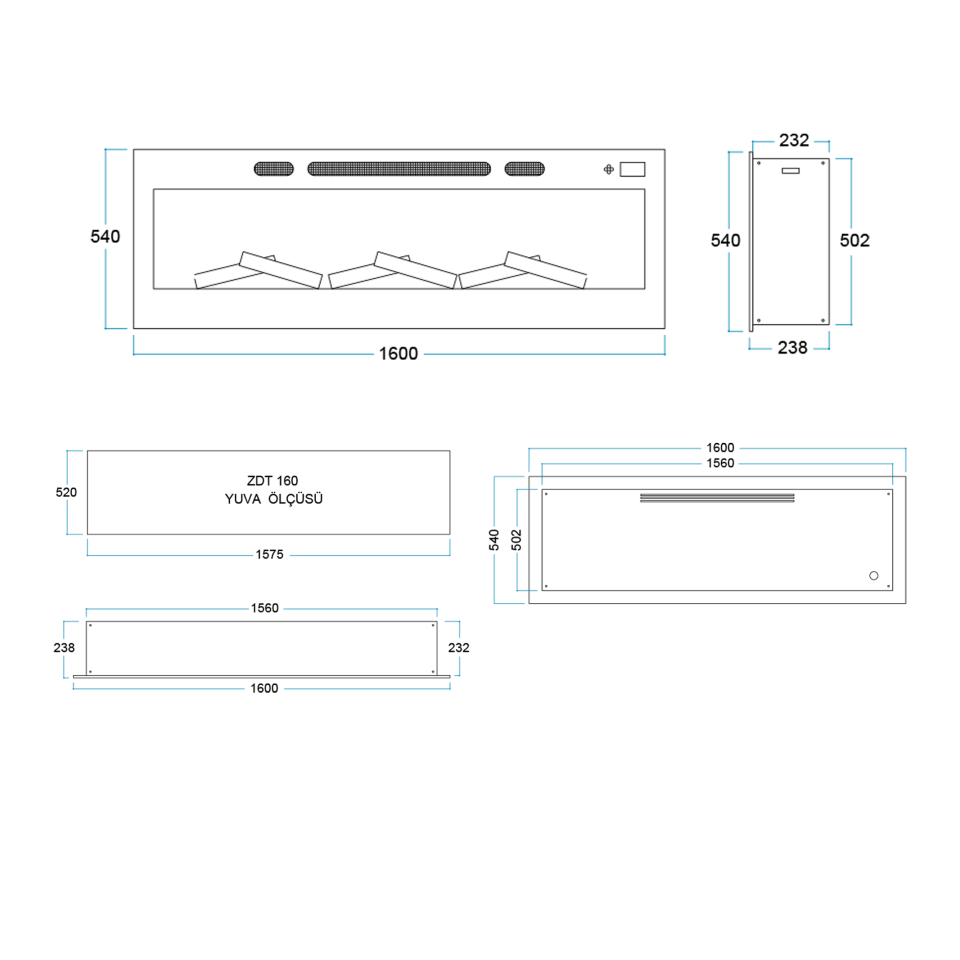 Flameline Elektrikli Şömine 2D Linear Serisi  Pao Zdt160 160 cm
