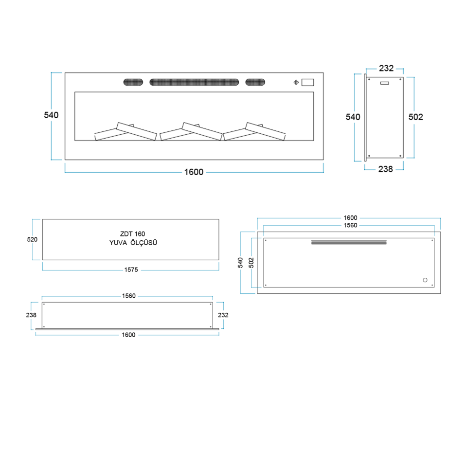Flameline Elektrikli Şömine 2D Linear Serisi  Pao Zdt160 160 cm