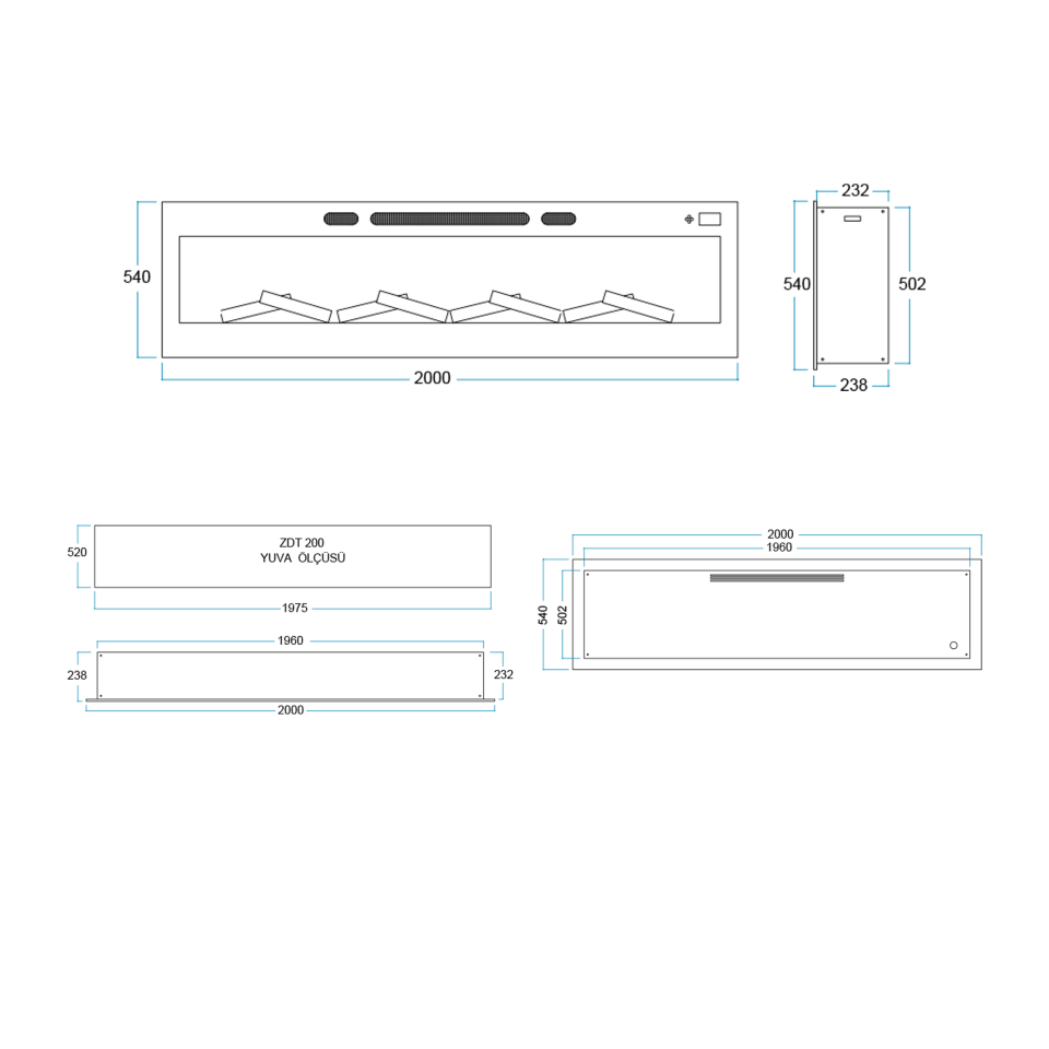Flameline Elektrikli Şömine 2D Linear Serisi  Pao Zdt200 200 cm
