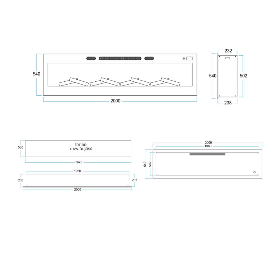 Flameline Elektrikli Şömine 2D Linear Serisi  Pao Zdt200 200 cm