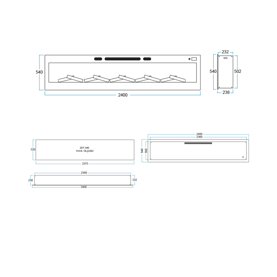 Flameline Elektrikli Şömine 2D Linear Serisi  Pao Zdt240 240 cm