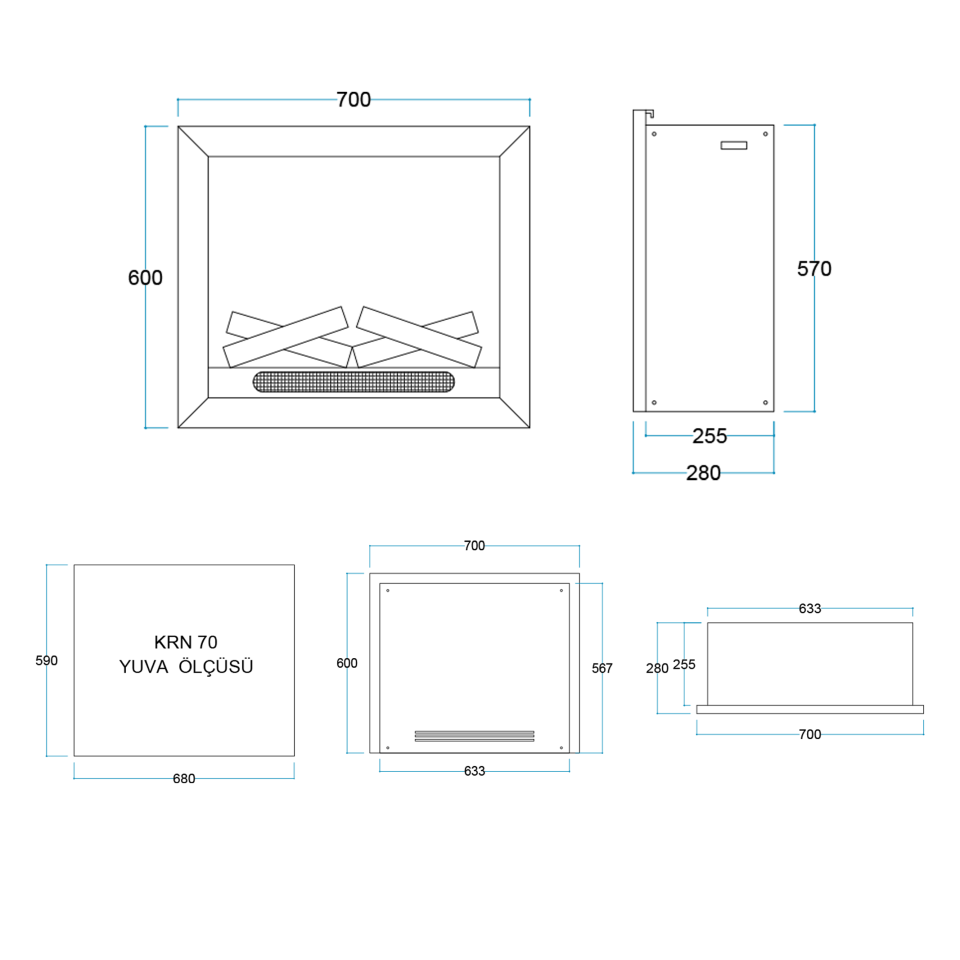 Flameline Elektrikli Şömine 2D Linear Serisi Nada  Krn70 70 cm