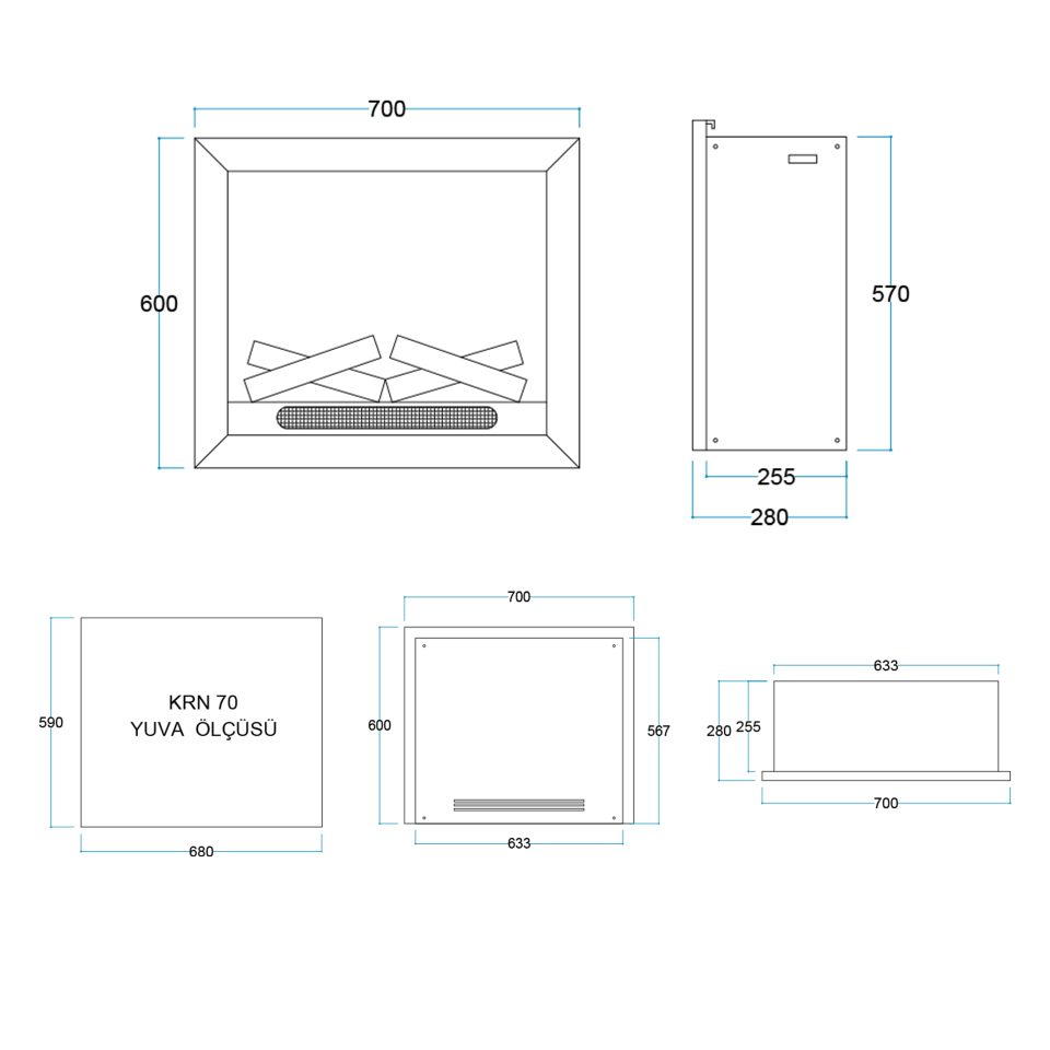 Flameline Elektrikli Şömine 2D Linear Serisi Nada  Krn70 70 cm