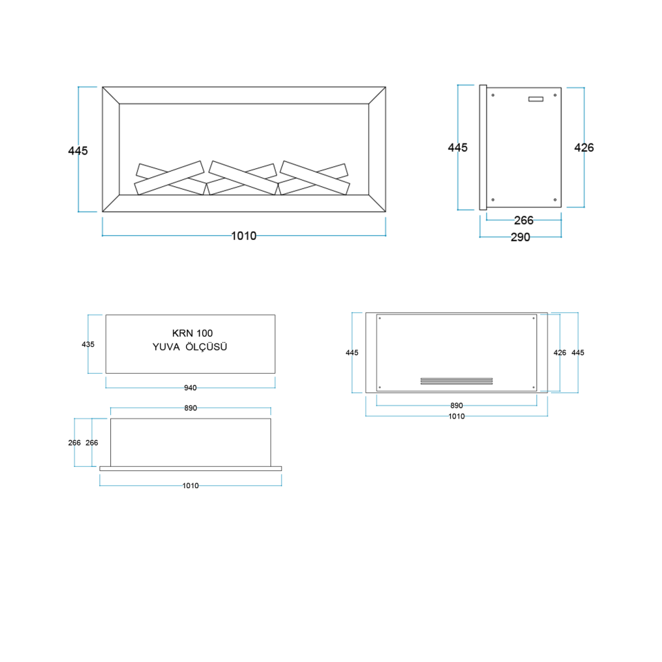 Flameline Elektrikli Şömine 2D Linear Serisi Nada  Krn100 100 cm Krn100 100 cm