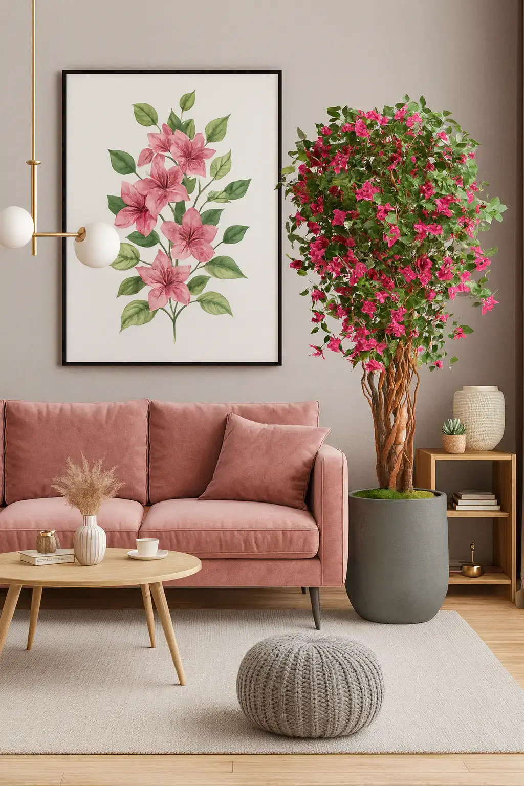 Doğal Ağaç Gövdeli Yapay Begonvil Ağaç Saksılı 84 X 190 cm SB3523-021