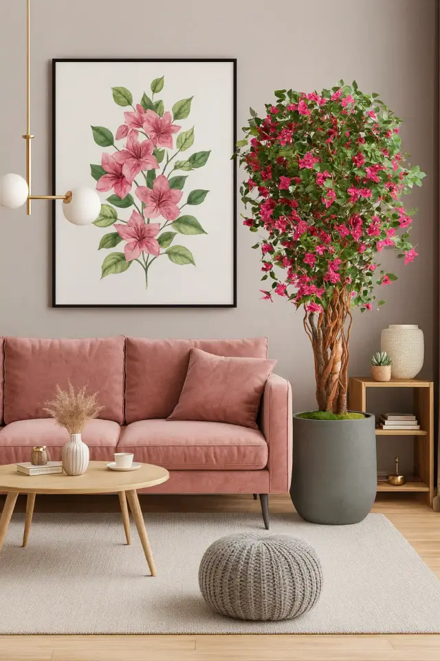 Doğal Ağaç Gövdeli Yapay Begonvil Ağaç Saksılı 84 X 190 cm SB3523-021