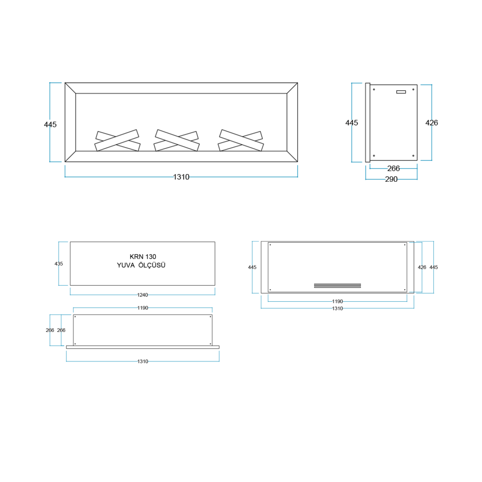 Flameline Elektrikli Şömine 2D Linear Serisi Nada Krn130 130 cm