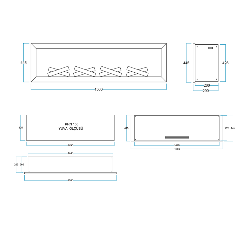 Flameline Elektrikli Şömine 2D Linear Serisi Nada Krn155 155 cm