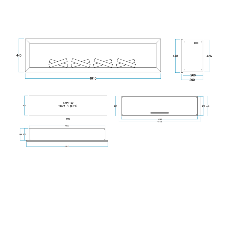 Flameline Elektrikli Şömine 2D Linear Serisi Nada Krn180 180 cm