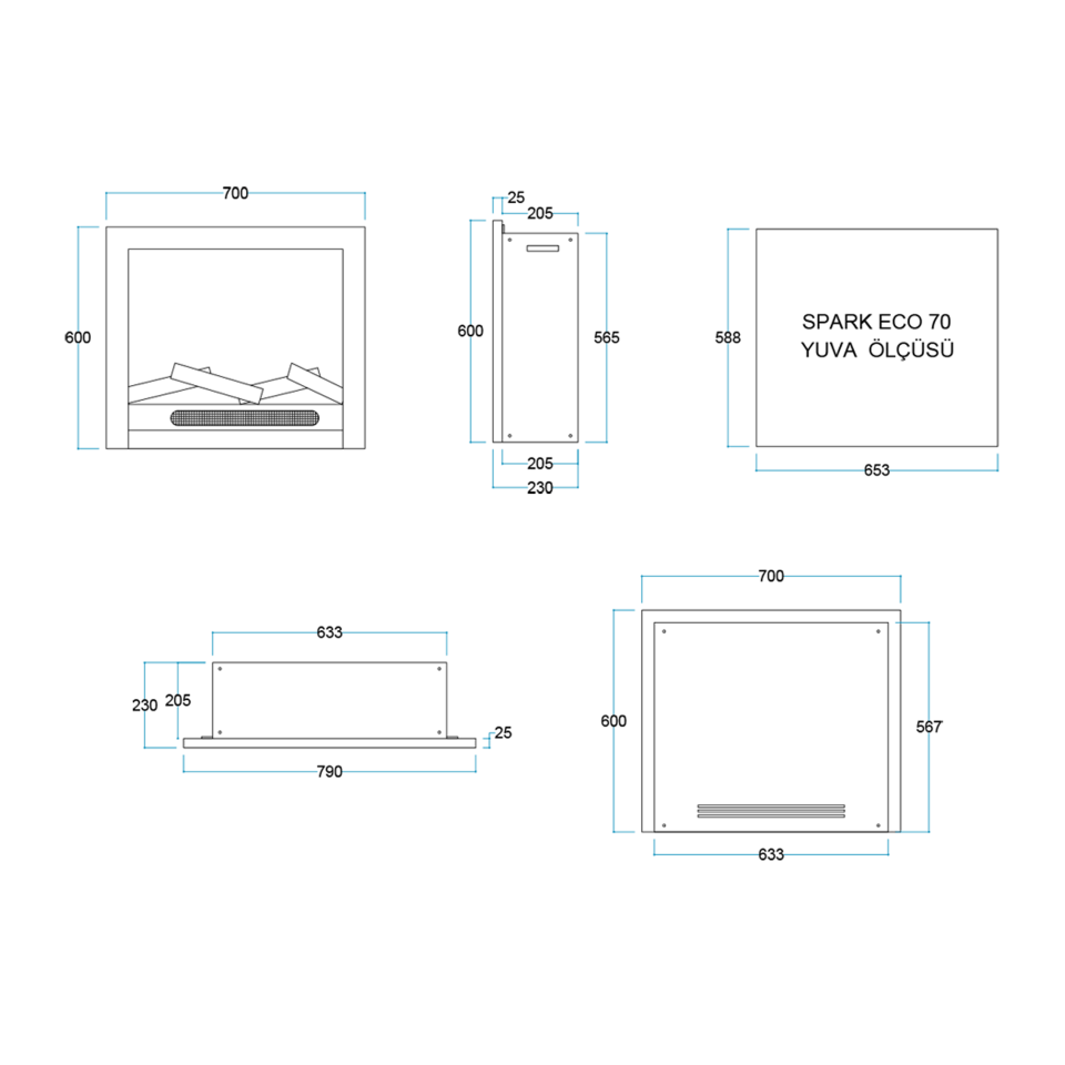 Flameline Elektrikli Şömine 2D Linear Serisi Spark Eco70 70 cm
