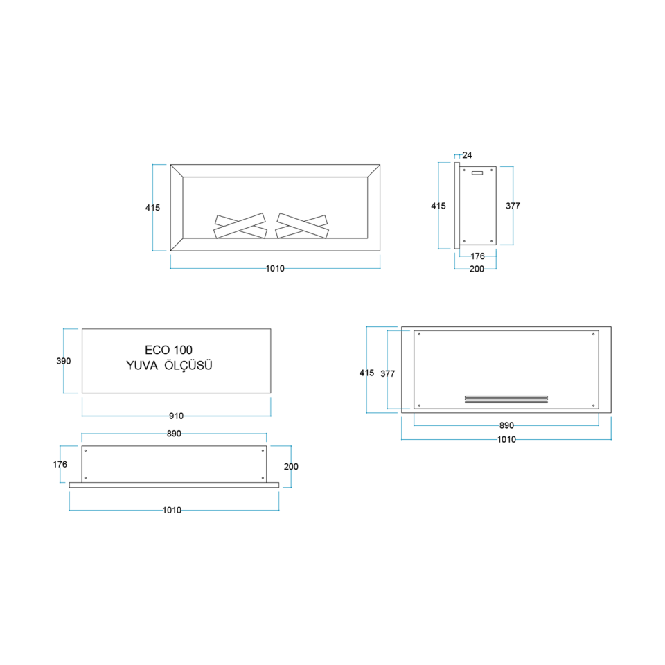 Flameline Elektrikli Şömine 2D Linear Serisi Spark Eco100 100 cm
