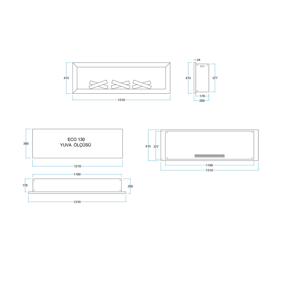 Flameline Elektrikli Şömine 2D Linear Serisi Spark Eco130 130 CM