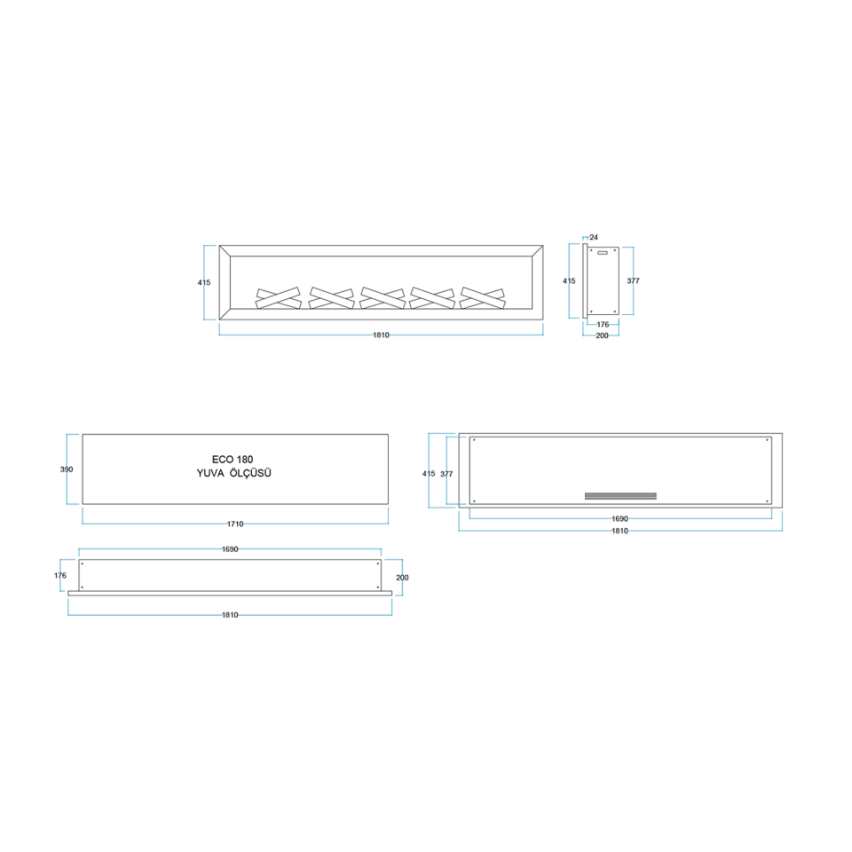 Flameline Elektrikli Şömine 2D Linear Serisi Spark Eco180 180cm