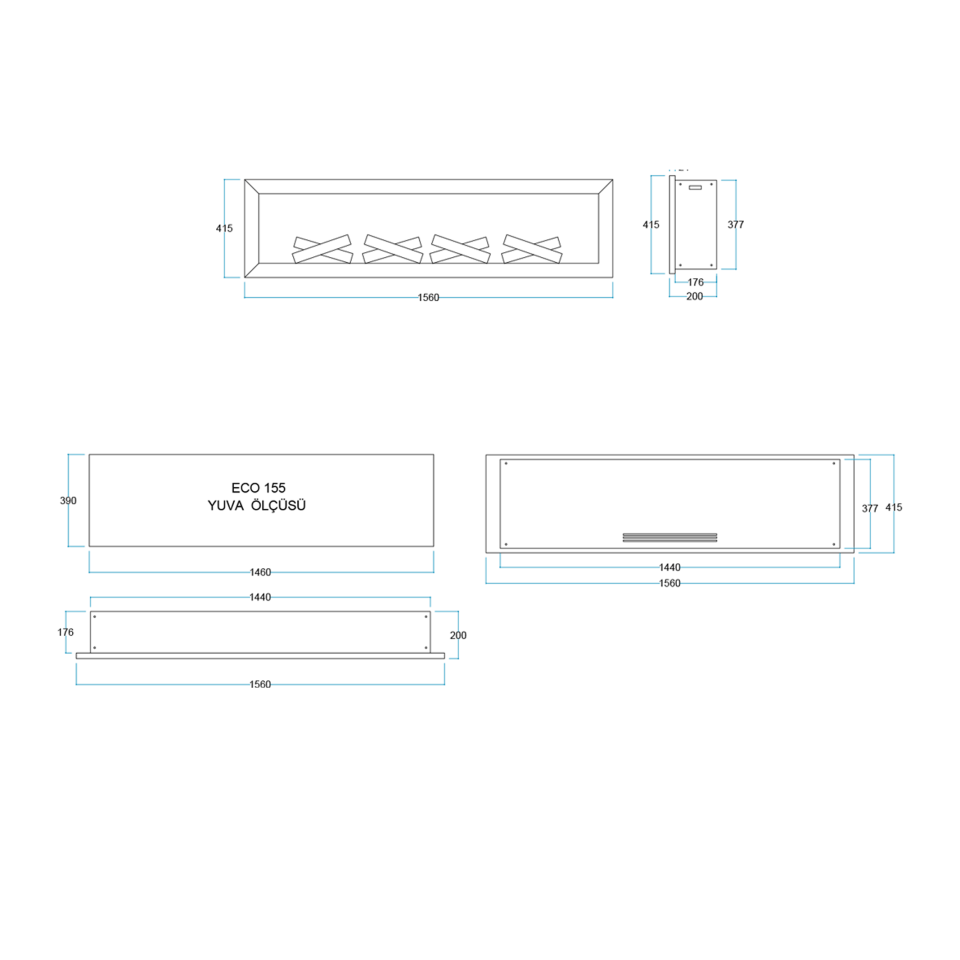 Flameline Elektrikli Şömine 2D Linear Serisi Spark Eco155 155cm