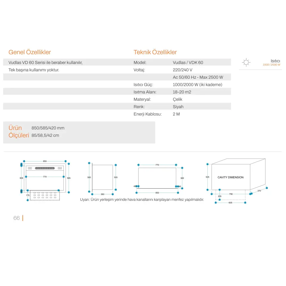 3D Elektrikli Şömine Flameline Vudlas Serisi-VDK60 85cm