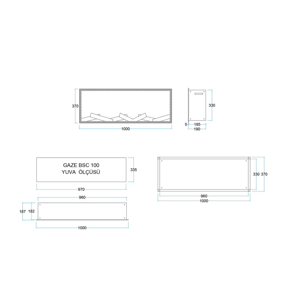 Flameline Elektrikli Şömine 2D Linear Serisi Gaze  Bcs100  100 cm