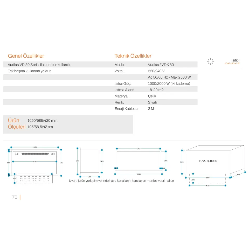 3D Elektrikli Şömine Flameline Vudlas Serisi-VDK80 105cm