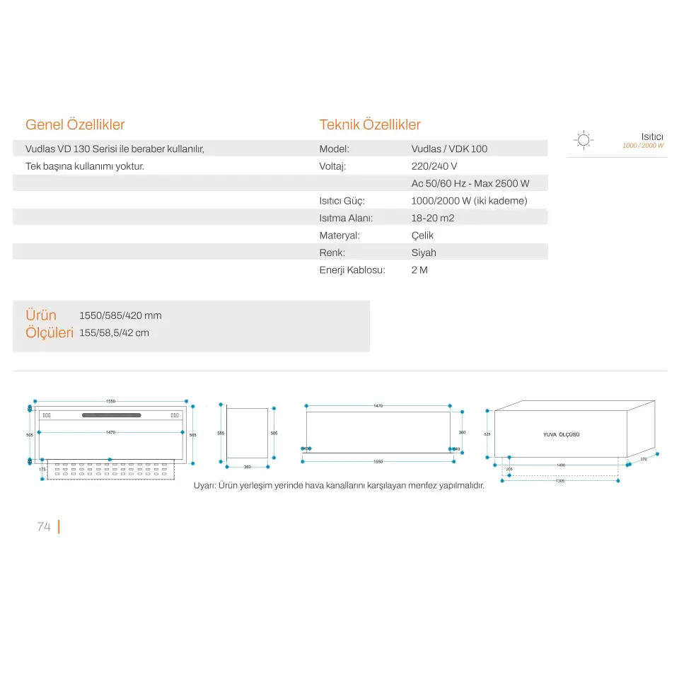 3D Elektrikli Şömine Flameline Vudlas Serisi-VDK100 155 cm