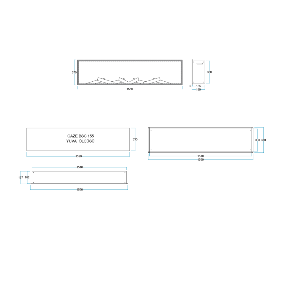 Flameline Elektrikli Şömine 2D Linear Serisi Gaze Bcs155 155 cm