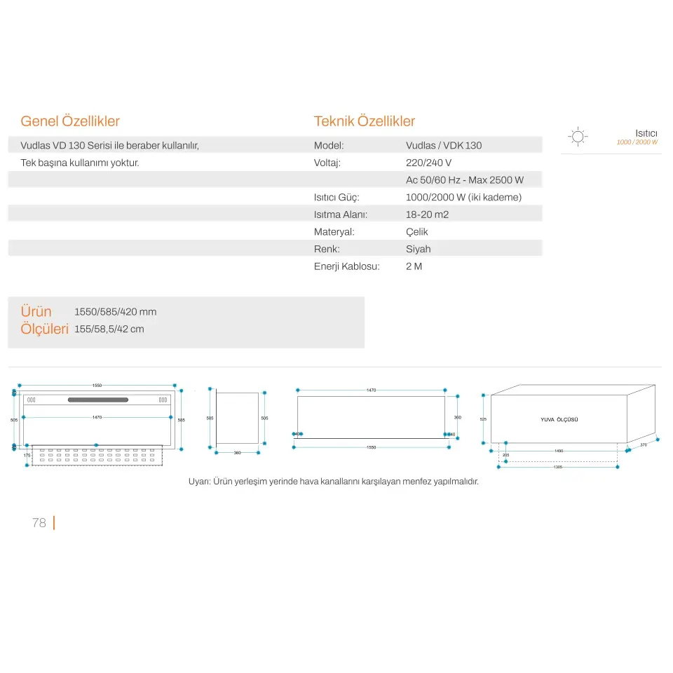 3D Elektrikli Şömine Flameline Vudlas Serisi-VDK130 155 cm