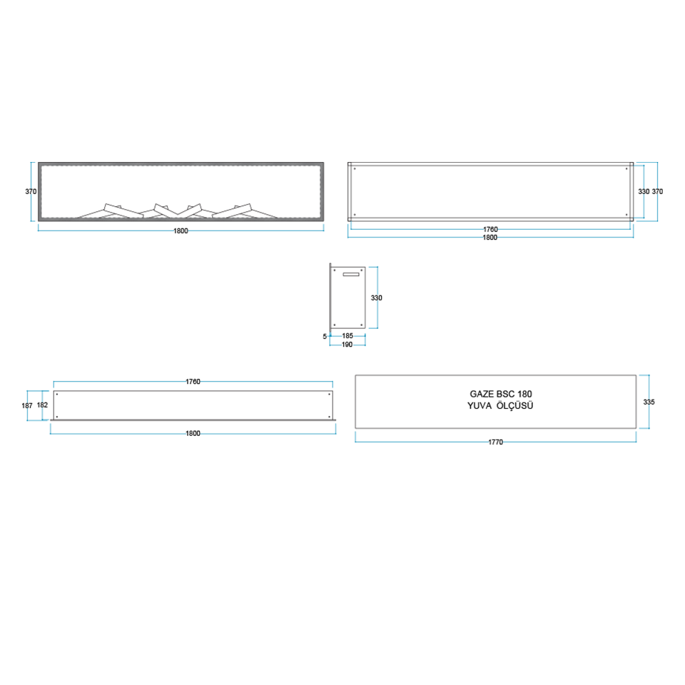 Flameline Elektrikli Şömine 2D Linear Serisi Gaze  Bcs180 180 cm
