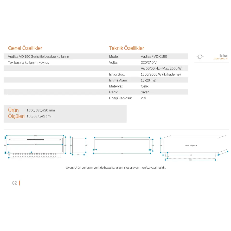 3D Elektrikli Şömine Flameline Vudlas Serisi-VDK150 155cm