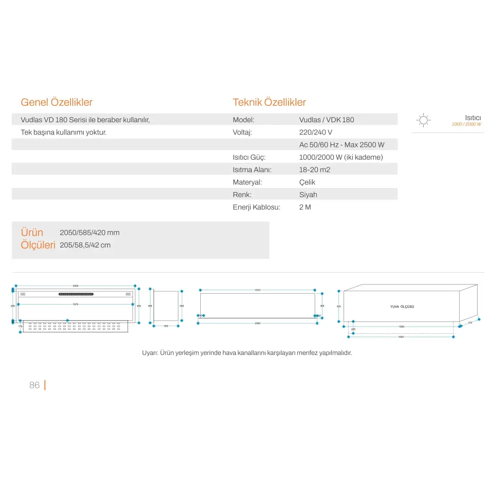 3D Elektrikli Şömine Flameline Vudlas Serisi-VDK180 205cm