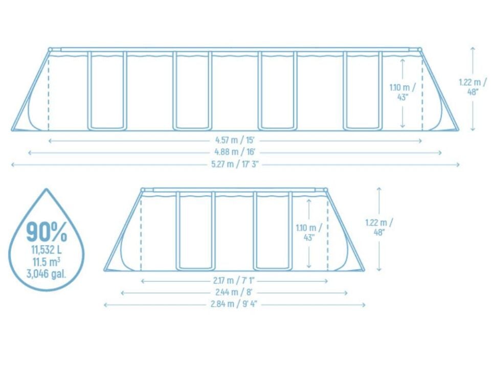 Bestway® Steel Pro MAX™ Splashview™ 561MB Dikdörtgen Yerüstü Havuz Seti 4,88 m x 2,44 m x 1,22 m