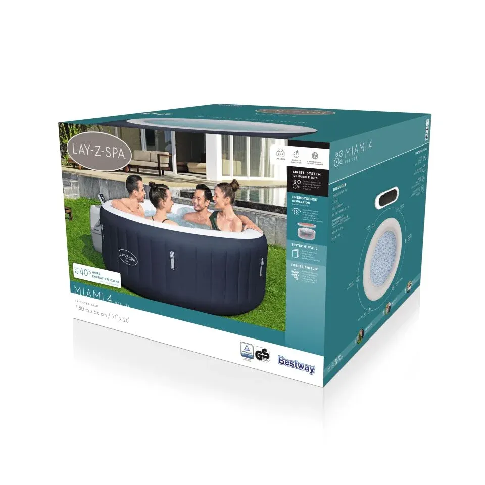 Lay-Z-Spa® Miami AirJet™ 6001C Enerji Tasarruflu Şişme Spa Havuzu, 2-4 kişilik 180 X 66 cm