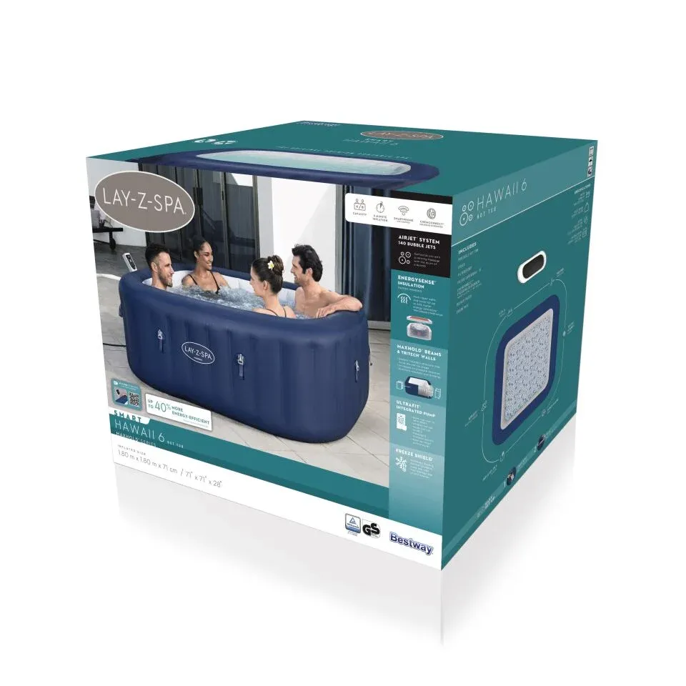 Lay-Z-Spa® Hawaii Smart AirJet™ 6001H Enerji Tasarruflu Şişme Spa Havuzu, Mobil Uygulama Kontrollü, 4-6 kişilik 180 X 180 X 71 cm
