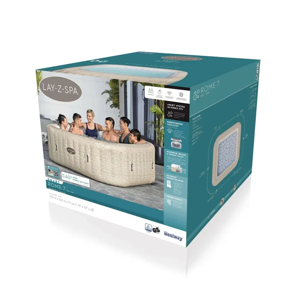 Lay-Z-Spa® Rome Smart AirJet™  6001M Enerji Tasarruflu Şişme Spa Havuzu, Mobil Uygulama Kontrollü, 5-7 kişilik 201 X 201 X 71 cm