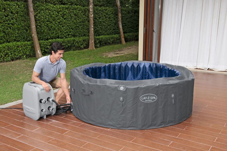 Lay-Z-Spa® 6001T Santorini Smart HydroJet Pro™ Enerji Tasarruflu Şişme Spa Havuzu, Mobil Uygulama Kontrollü, 5-7 kişilik