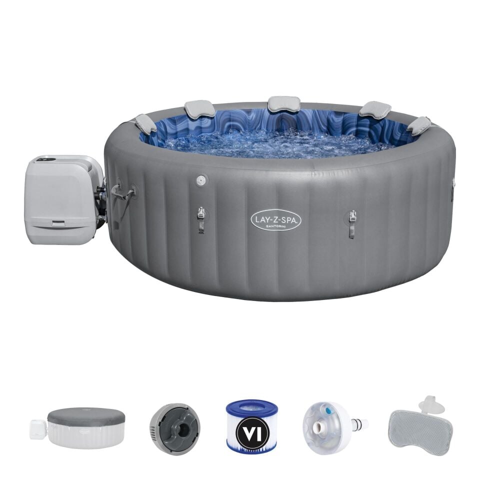 Lay-Z-Spa® 6001T Santorini Smart HydroJet Pro™ Enerji Tasarruflu Şişme Spa Havuzu, Mobil Uygulama Kontrollü, 5-7 kişilik