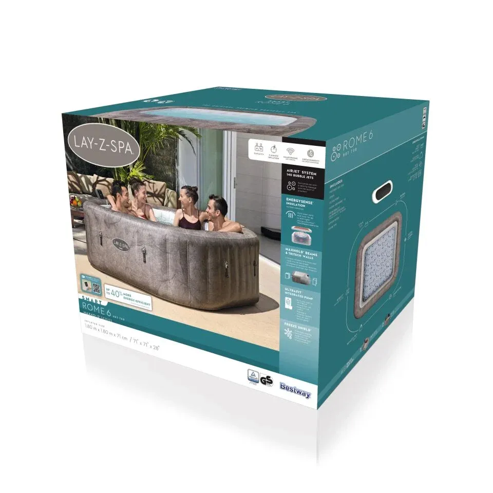 Lay-Z-Spa® 6001K Rome Smart AirJet™ Enerji Tasarruflu Şişme Spa Havuzu, Mobil Uygulama Kontrollü, 4-6 kişilik 180 X 180 X 71 cm