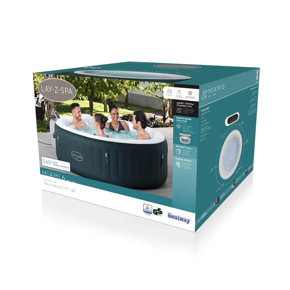 Lay-Z-Spa® Miami AirJet™ 6001D Enerji Tasarruflu Şişme Spa Havuzu,4-6 kişilik 196 X 66 cm