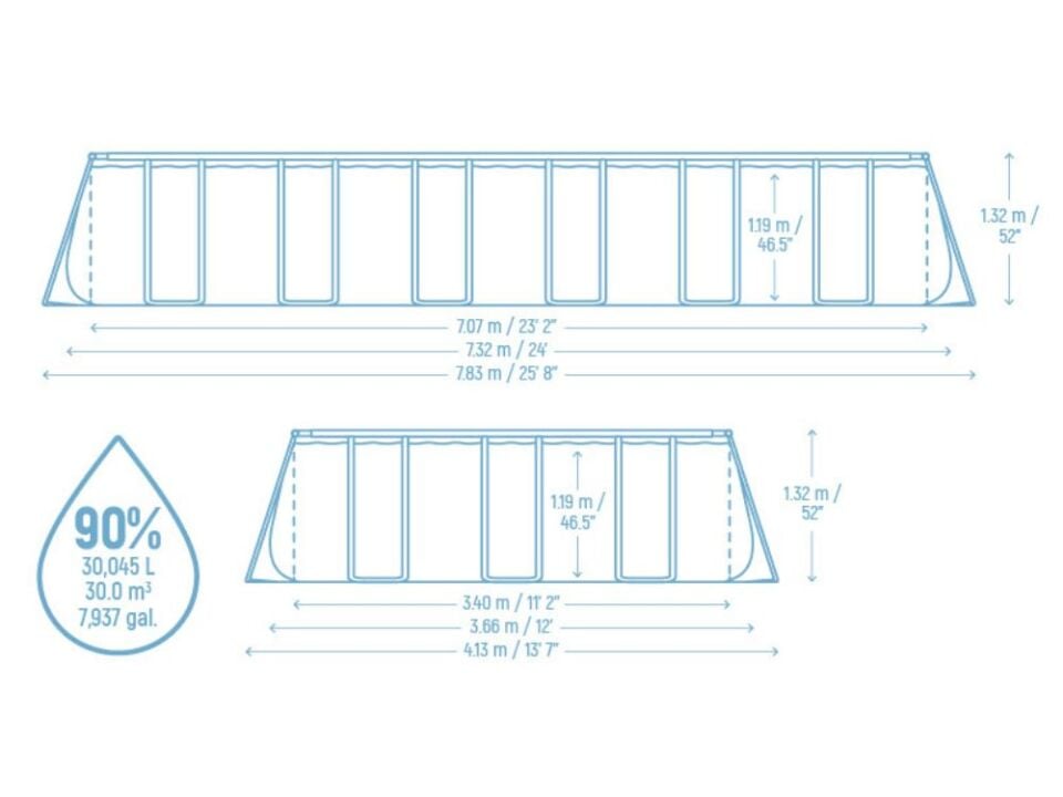 Bestway® APX 365™ 561KG  Dikdörtgen Prefabrik Havuz Seti 7,32 m x 3,66 m x 1,32 m