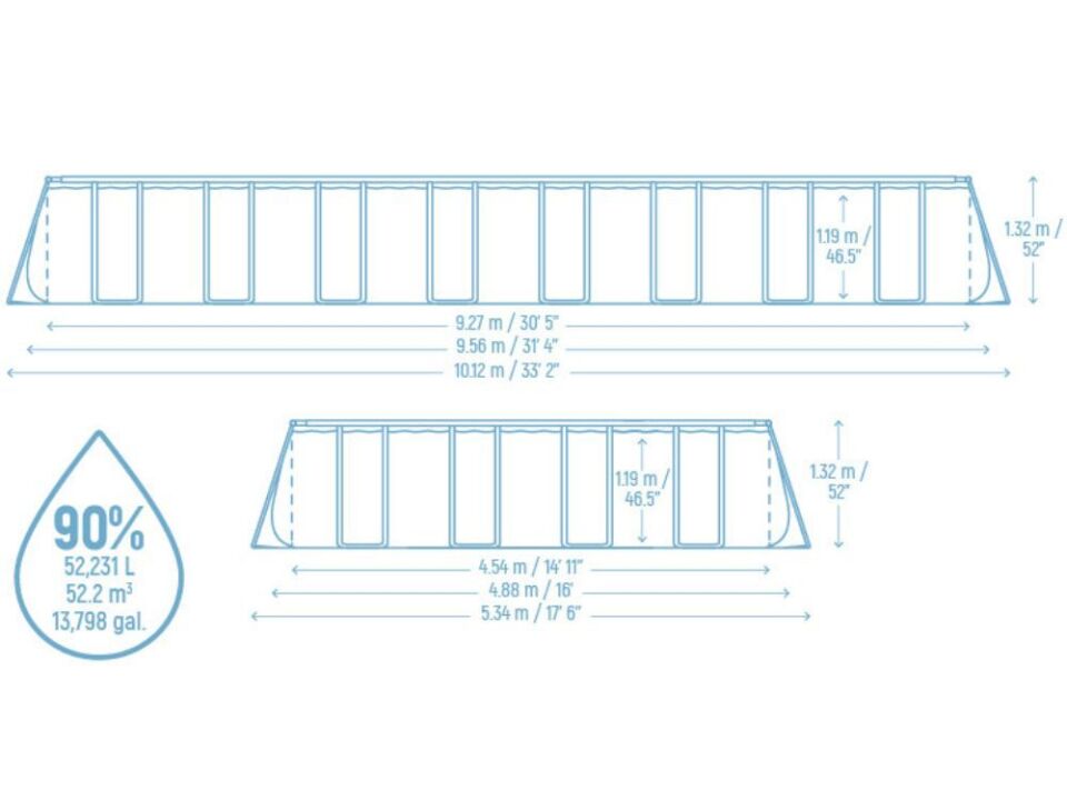 Bestway® APX 365™ 561KJ Dikdörtgen Prefabrik Havuz Seti 9,56 m x 4,88 m x 1,32 m