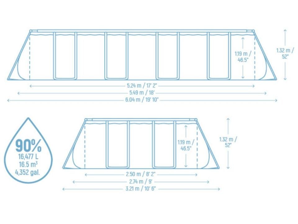 Bestway® APX 365™ 561KA Dikdörtgen Prefabrik Havuz Seti 5,49 m x 2,74 m x 1,32 m