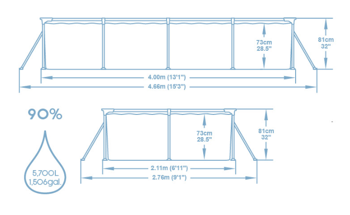Bestway® 56405 Steel Pro™ Yer Üstü Prefabrik Dikdörtgen Havuz 4,00 m x 2,11 m x 81 cm