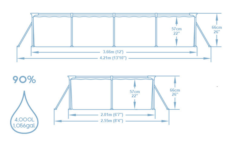 Bestway® 561FT Steel Pro® Dikdörtgen Prefabrik Yer Üstü Havuz 3,66 m x 2,01 m x 66 cm