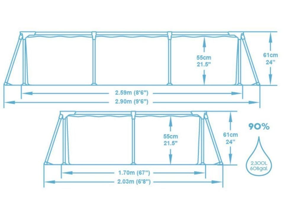 Bestway® 56403 Steel Pro™ Yer Üstü Prefabrik Dikdörtgen Havuz 2,59 m x 1,70 m x 61 cm