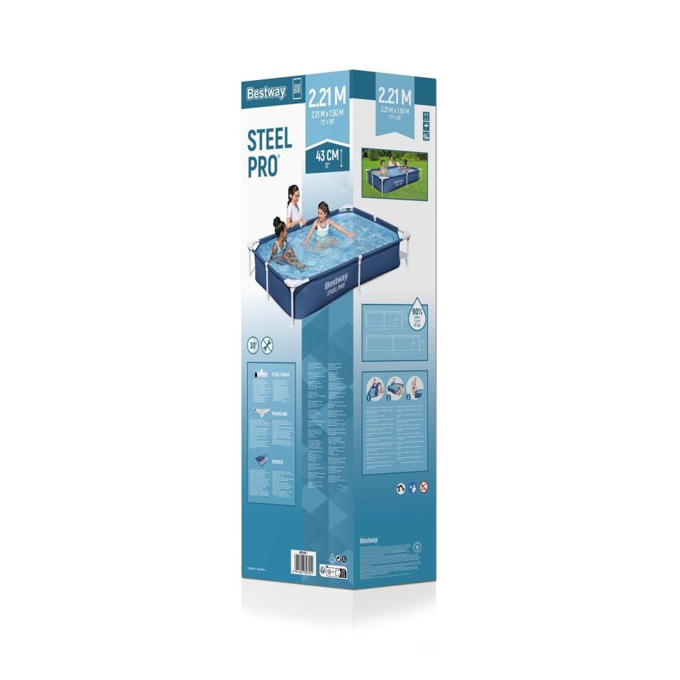 Bestway® 56401 Steel Pro™ Yer Üstü Prefabrik Dikdörtgen Havuz 2,21 m x 1,50 m x 43 cm