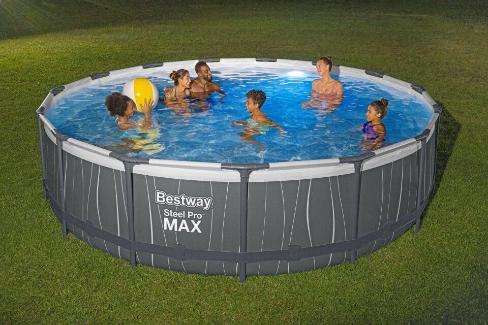 Bestway® 561GD Steel Pro MAX™ LED Işıklandırmalı Prefabrik Yer Üstü Çember Havuz Seti 4.57 m x 1.07 m