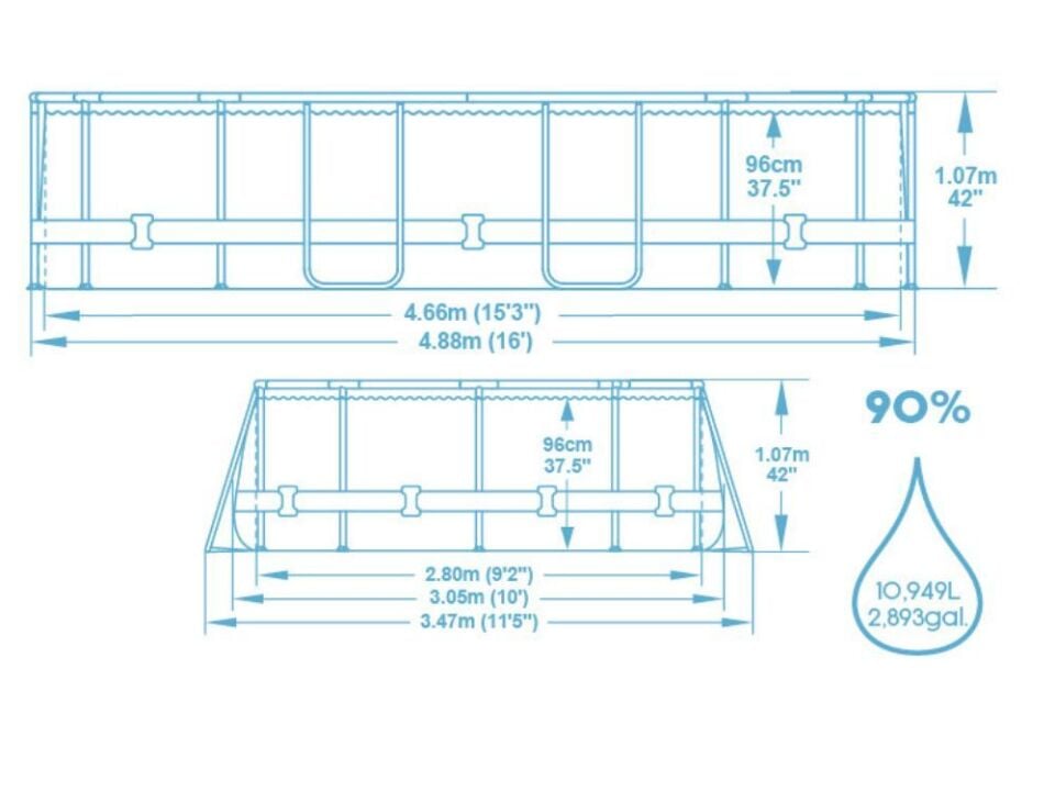 Bestway® 56946 Power Steel™ Vista Serisi 2- Prefabrik Yer Üstü Havuz Seti 4,88 m x 3,05 m x 1,07 m