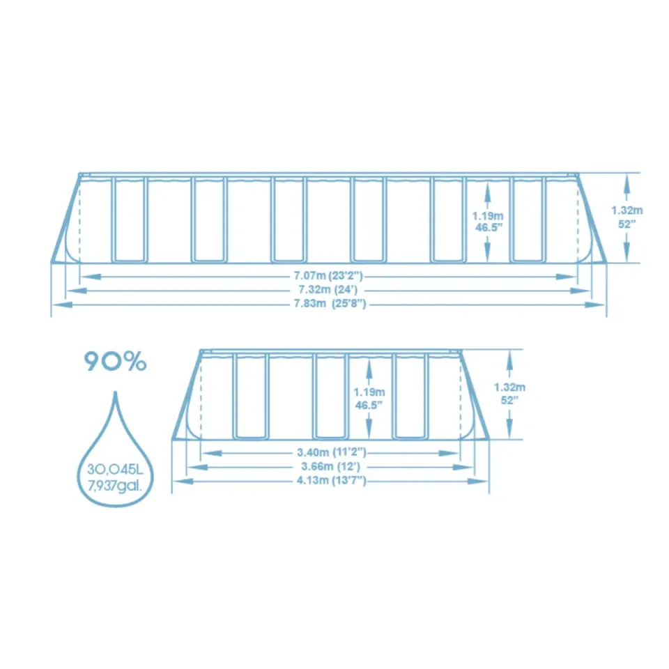 Bestway® 56474 Power Steel™ Prefabrik Yer Üstü Havuz Seti 7,32 m x 3,66 m x 1,32 m