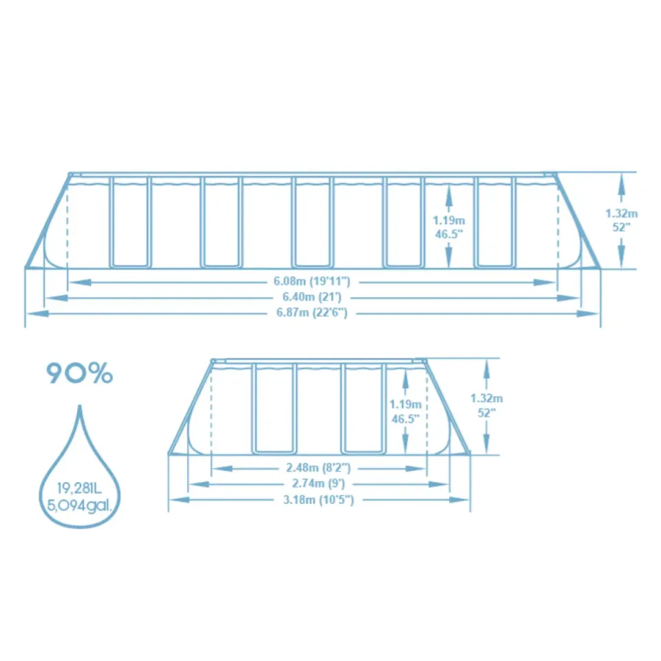 Bestway® 5612B Power Steel™ Prefabrik Yer Üstü Havuz Seti 6,40 m x 2,74 m x 1,32 m