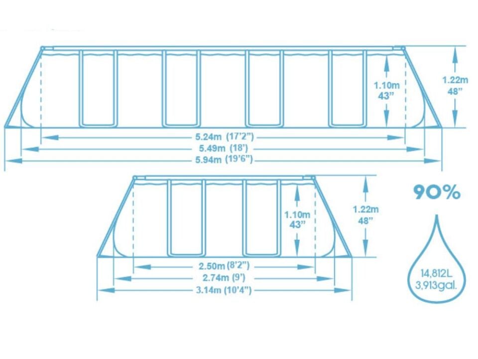 Bestway® 56466 Power Steel™ Prefabrik Yer Üstü Havuz Seti 5,49 m x 2,74 m x 1,22 m