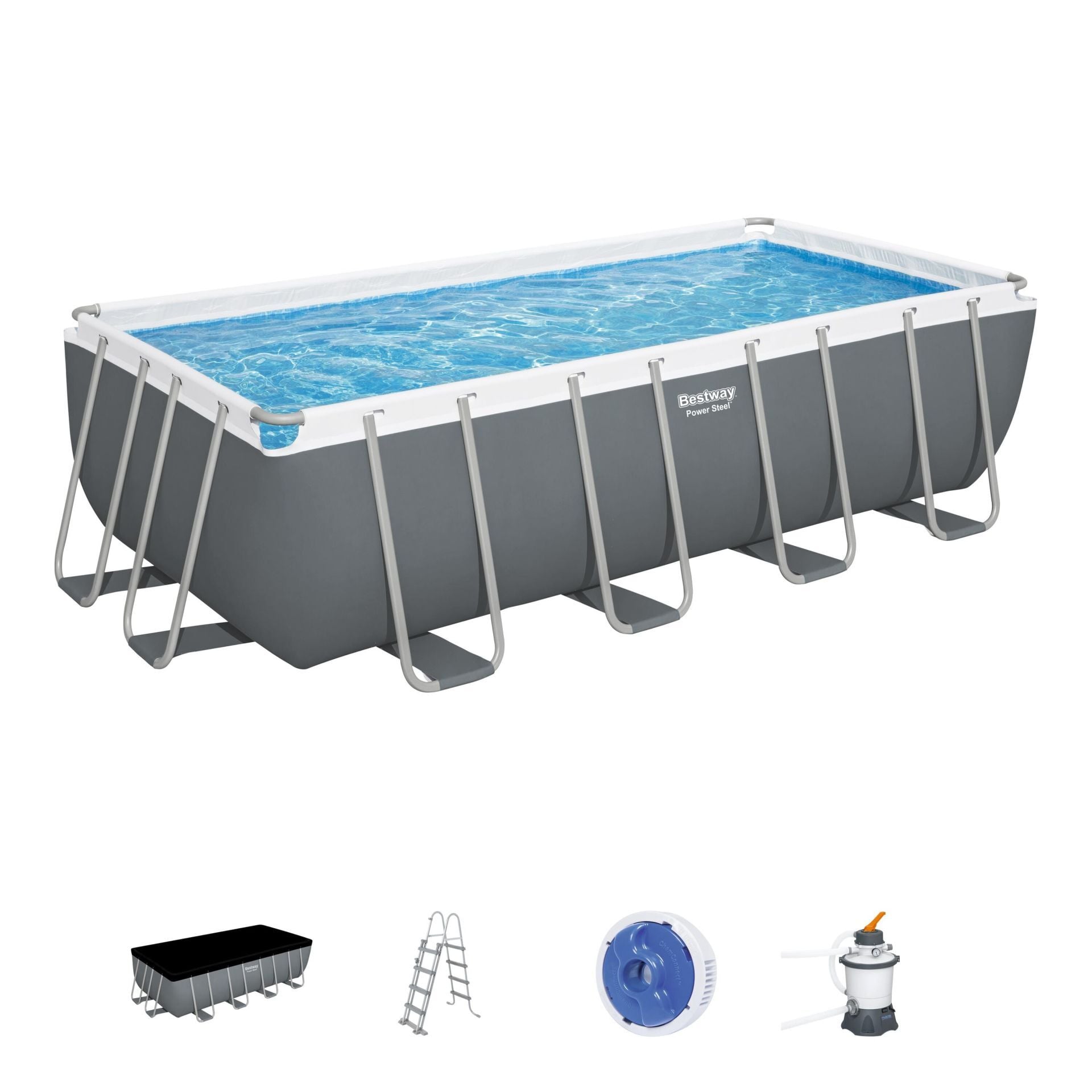 Power Steel™ 56671 Prefabrik Dikdörtgen Yer Üstü Havuz Seti 4,88 m x 2,44 m x 1,22 m