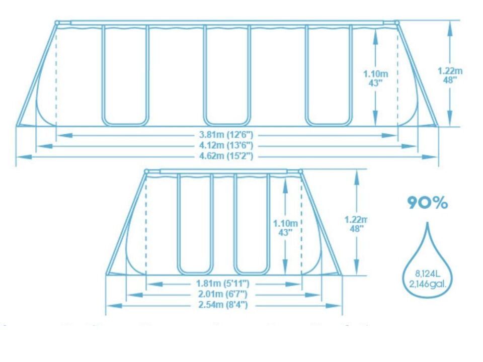 Bestway® 56722 Power Steel™ Prefabrik Yerüstü Havuz 4,12 m x 2,01 m x 1,22 m