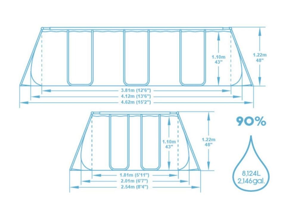 Bestway® 56457 Power Steel™ Prefabrik Yer Üstü Havuz Seti 4,12 m x 2,01 m x 1,22 m